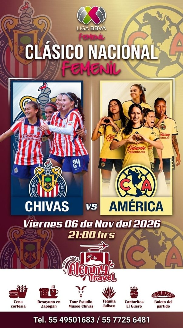 Anuncio de Familia Rojiblanca Tours: Paquete de viaje para partido de Chivas vs América