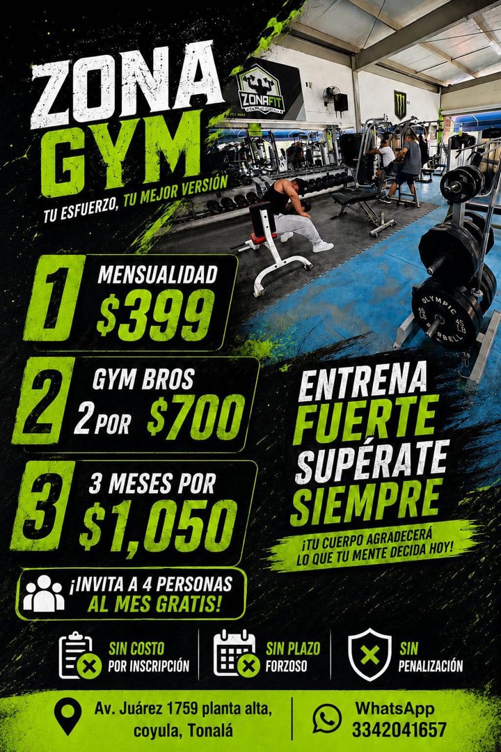 Anuncio de ZONA Fitness: membresía de gimnasio