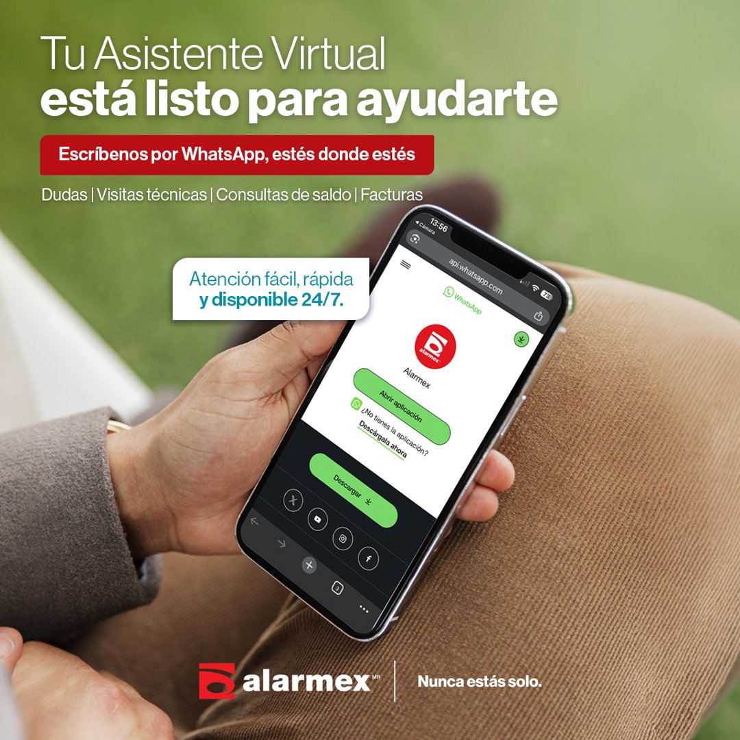 Anuncio de Alarmex: Asistente virtual de WhatsApp para Alarmex