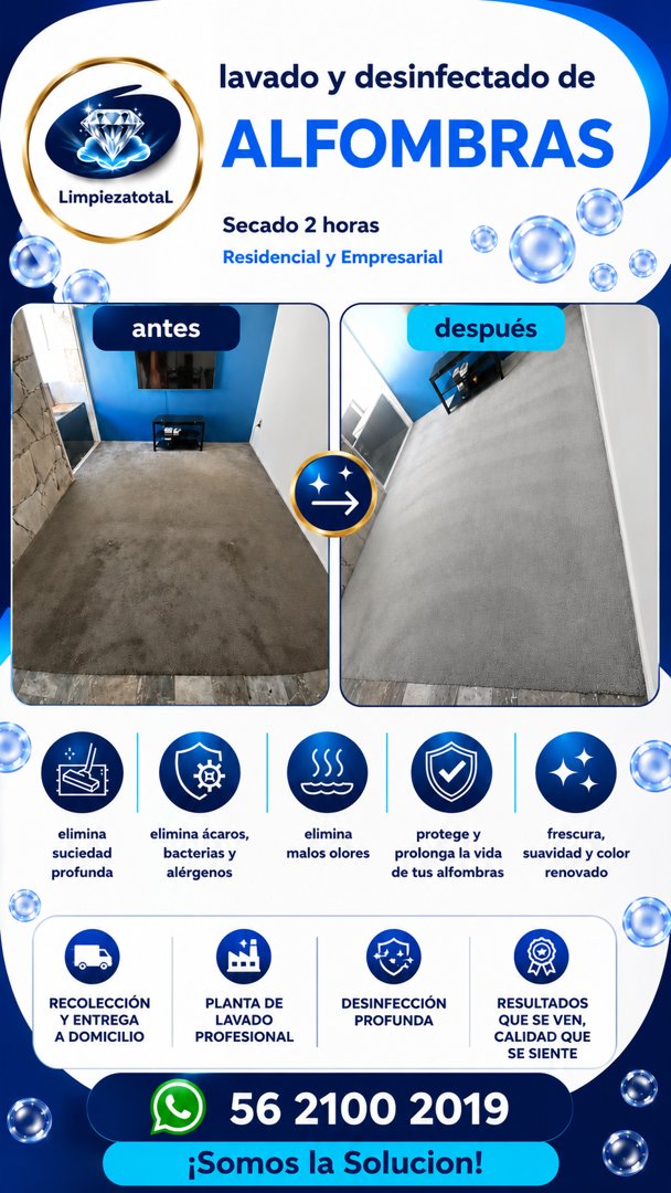 Anuncio de Limpieza Total Mexico: Lavado y desinfección de alfombras