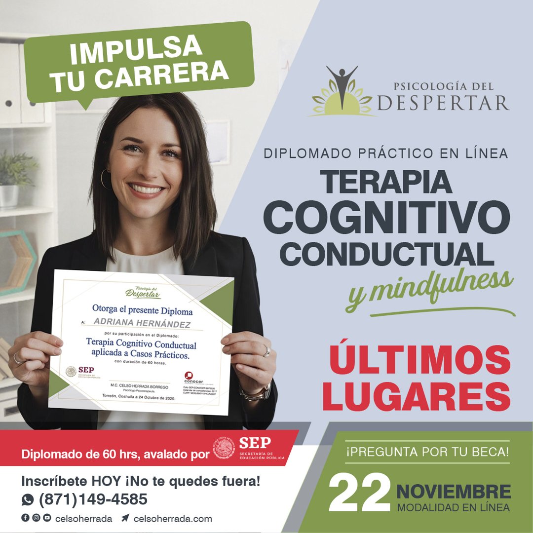Anuncio de Celso Herrada: Diplomado en terapia cognitivo conductual y mindfulness