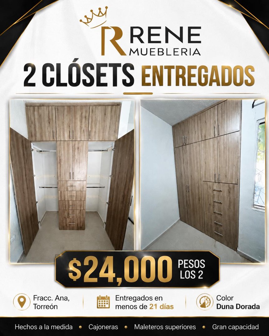 Anuncio de Mueblería RENE: Clósets hechos a la medida