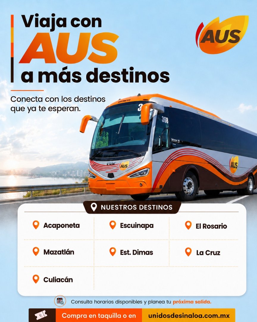 Anuncio de Unidos de Sinaloa: transporte terrestre