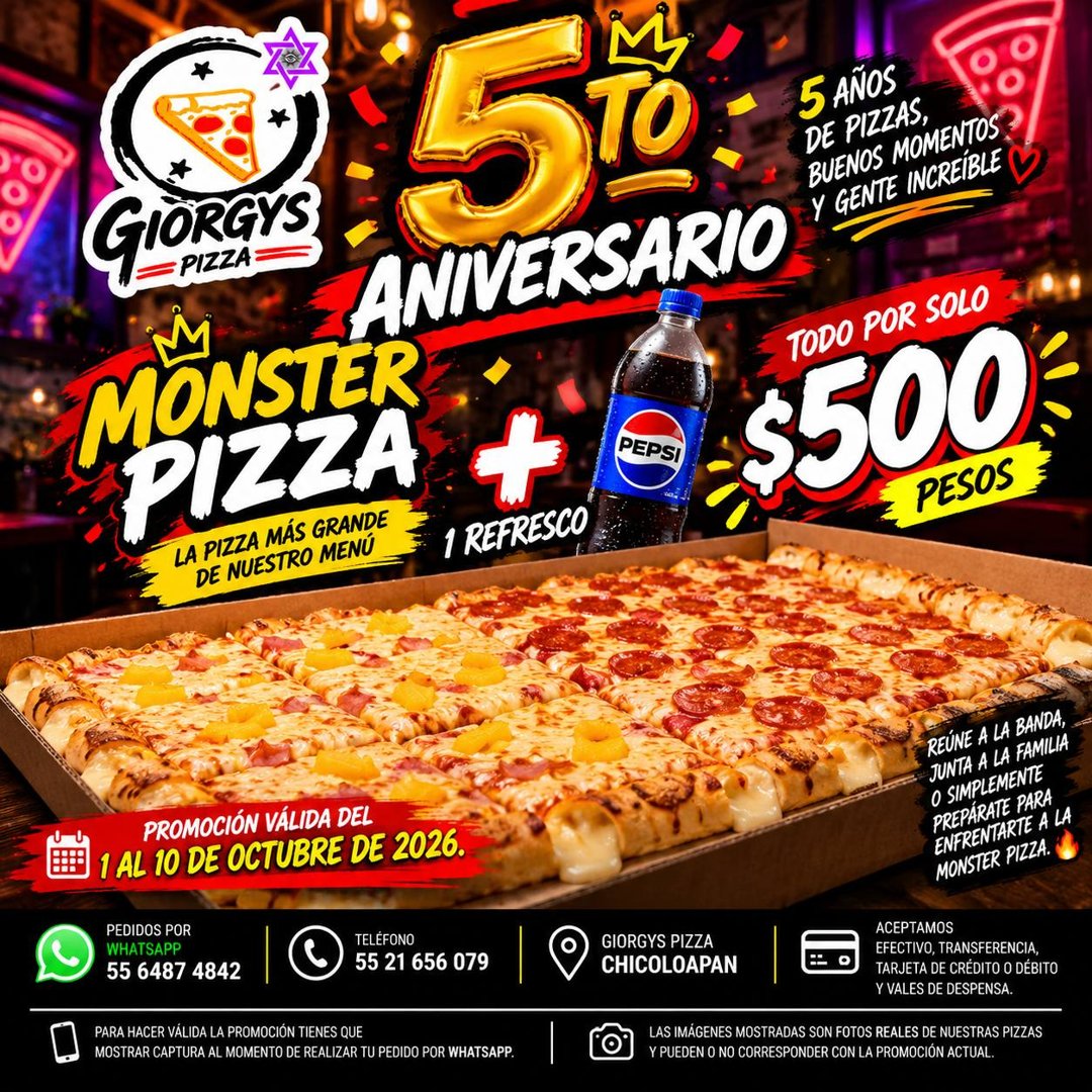 Anuncio de Giorgys pizza Chicoloapan