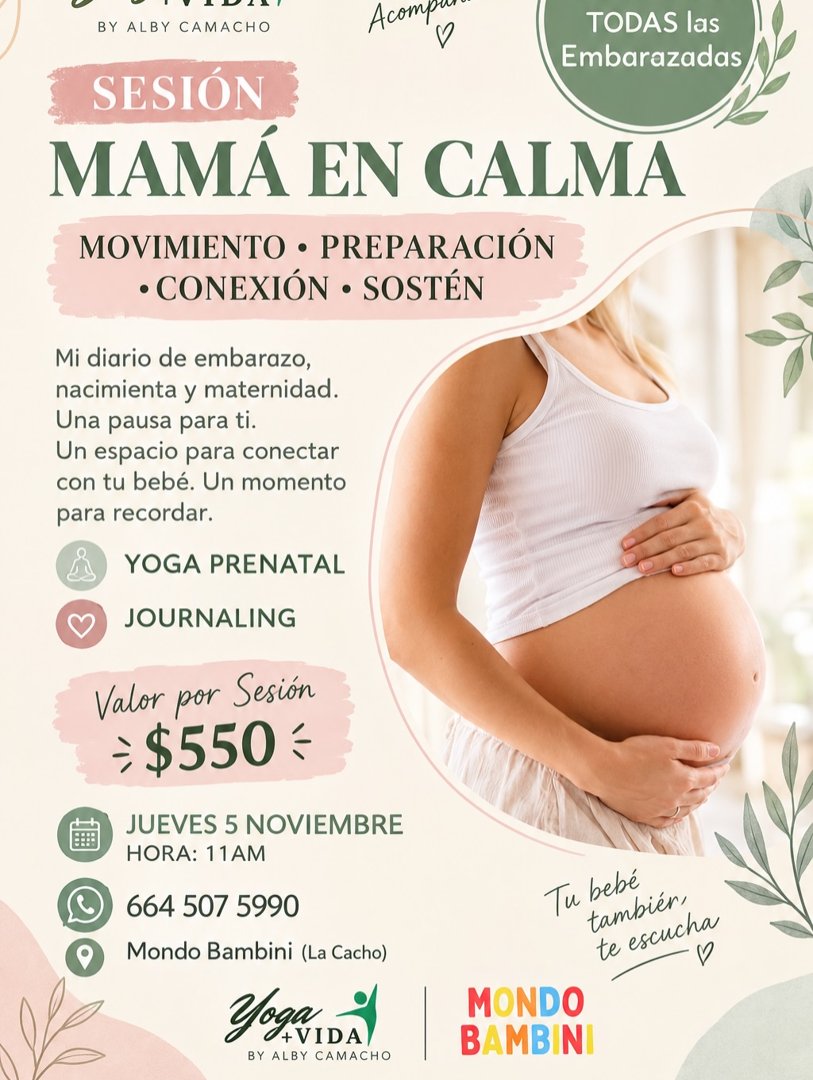 Anuncio de Yoga+Vida By Alby Camacho: sesión de yoga prenatal para embarazadas