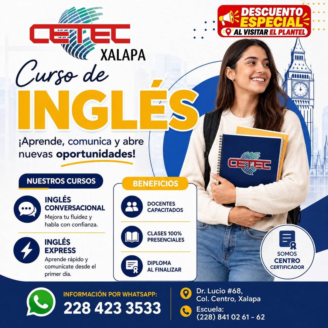 Anuncio de Cetec Xalapa: curso de inglés