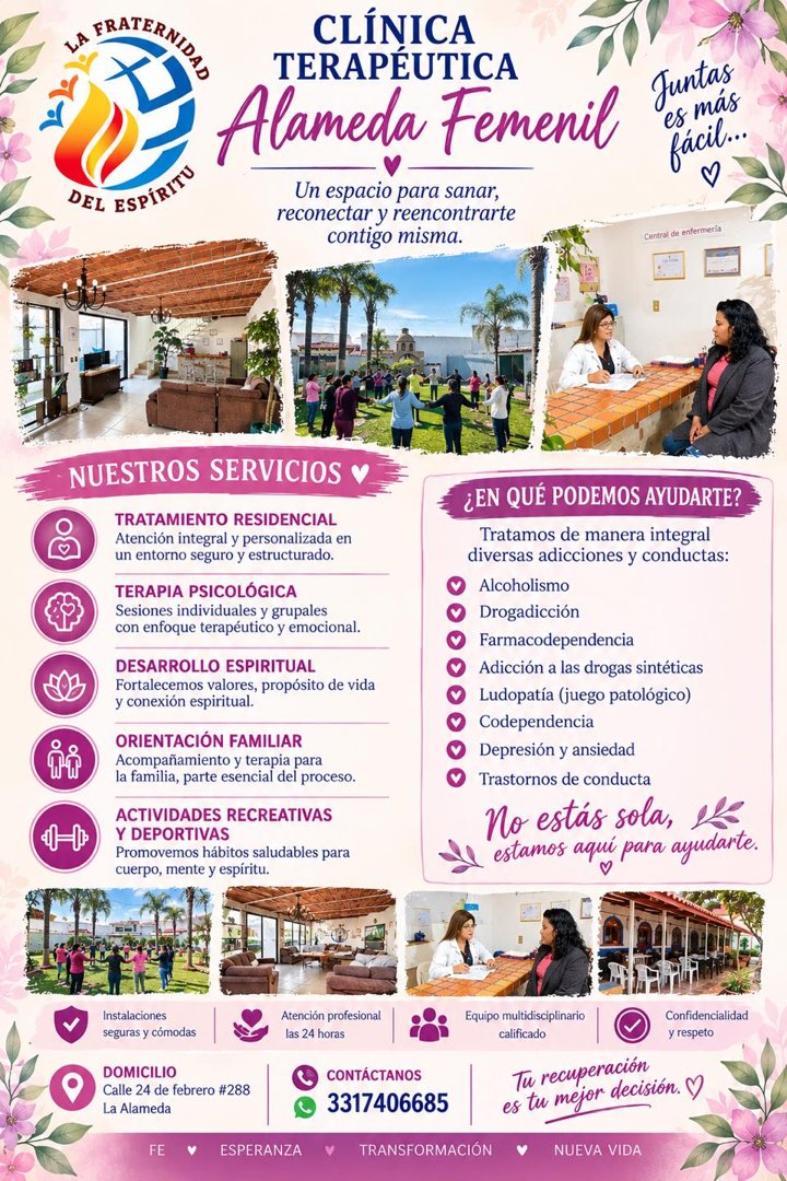 Anuncio de Fraternidad del Espíritu La Alameda: Internamiento para adicciones
