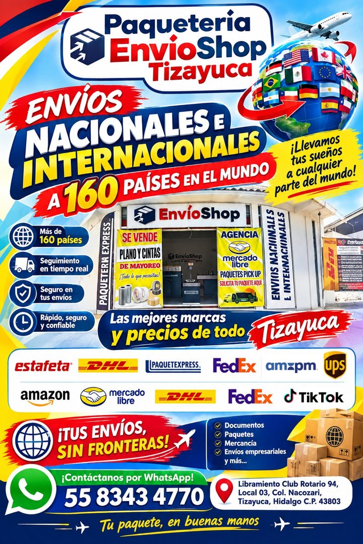 Anuncio de EnvioShop Tizayuca: Envíos nacionales e internacionales