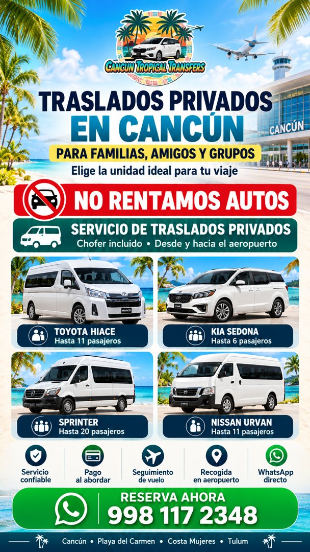 Anuncio de Cancun Tropical Transfer: Traslados privados con chofer
