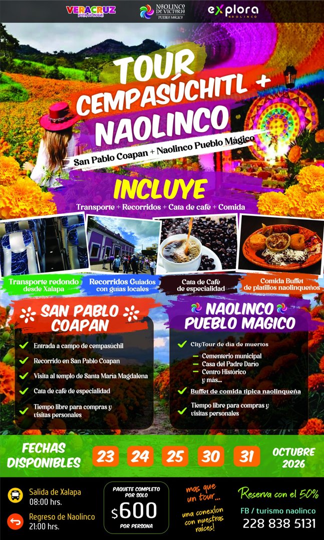 Anuncio de Turismo Naolinco: Tour Cempasúchitl + Naolinco