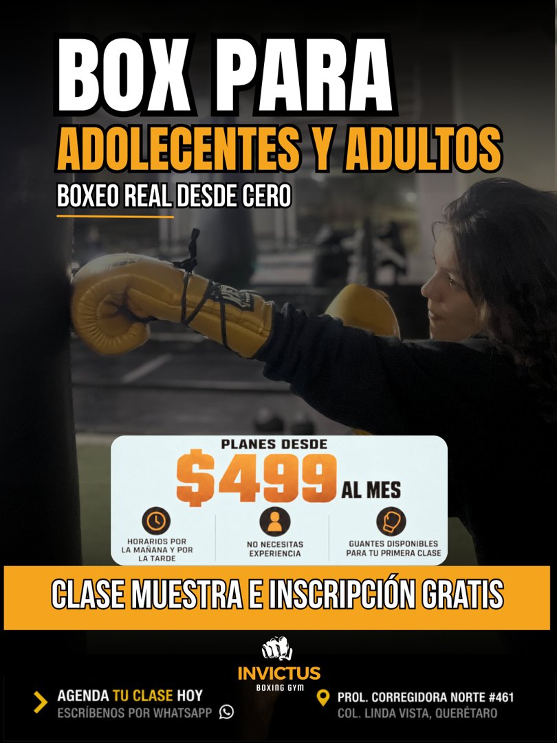 Anuncio de Invictus Boxing Qro: clase de boxeo