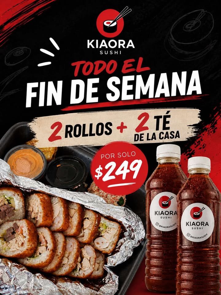 Anuncio de Kiaōra Sushi: combo de sushi y té