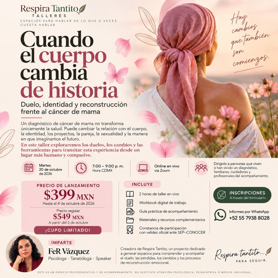 Anuncio de fer_vazquezmm: Taller de duelo, identidad y reconstrucción frente al cáncer de mama