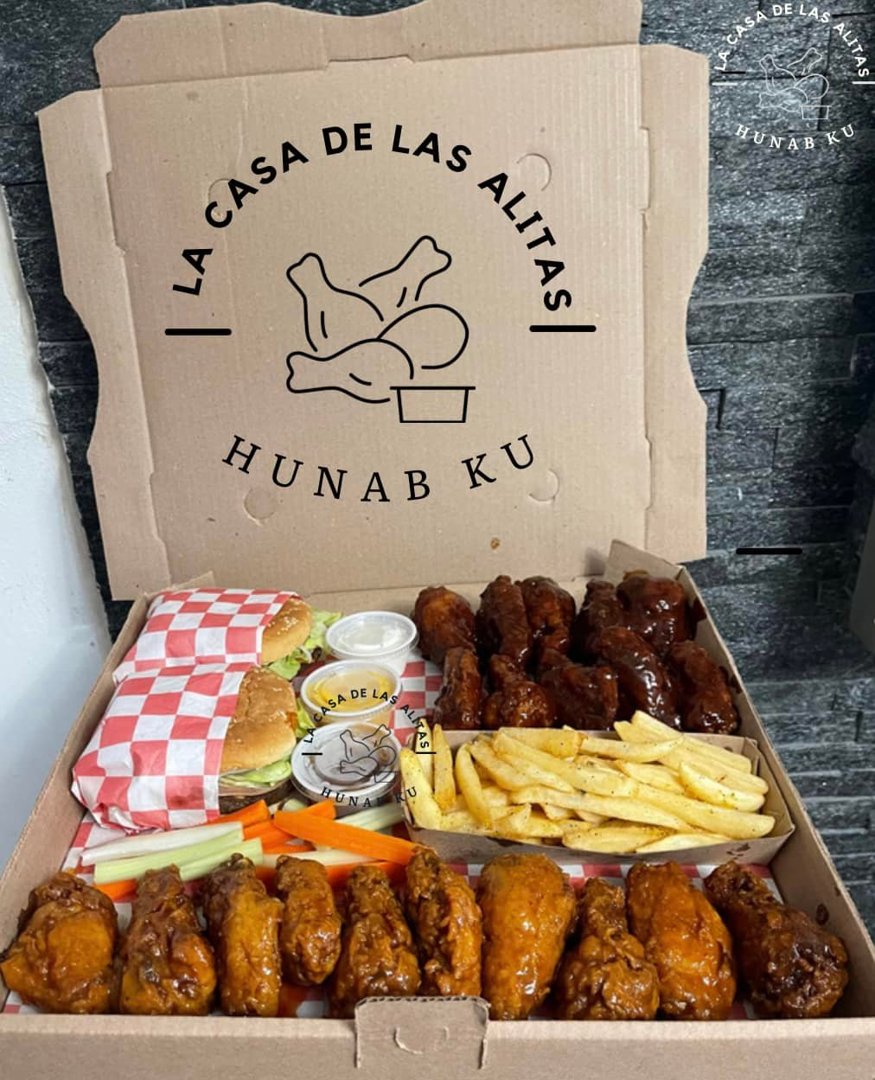 Anuncio de La Casa de las alitas Hunab Ku: alitas y hamburguesas