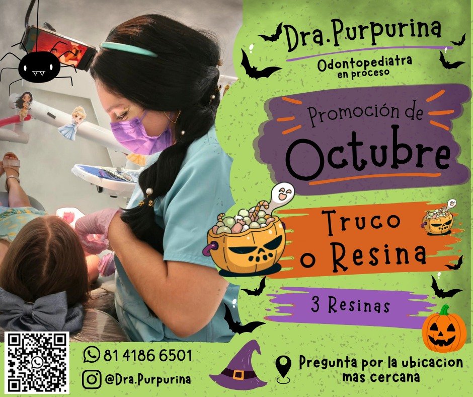 Anuncio de Dra. Purpurina: resinas dentales