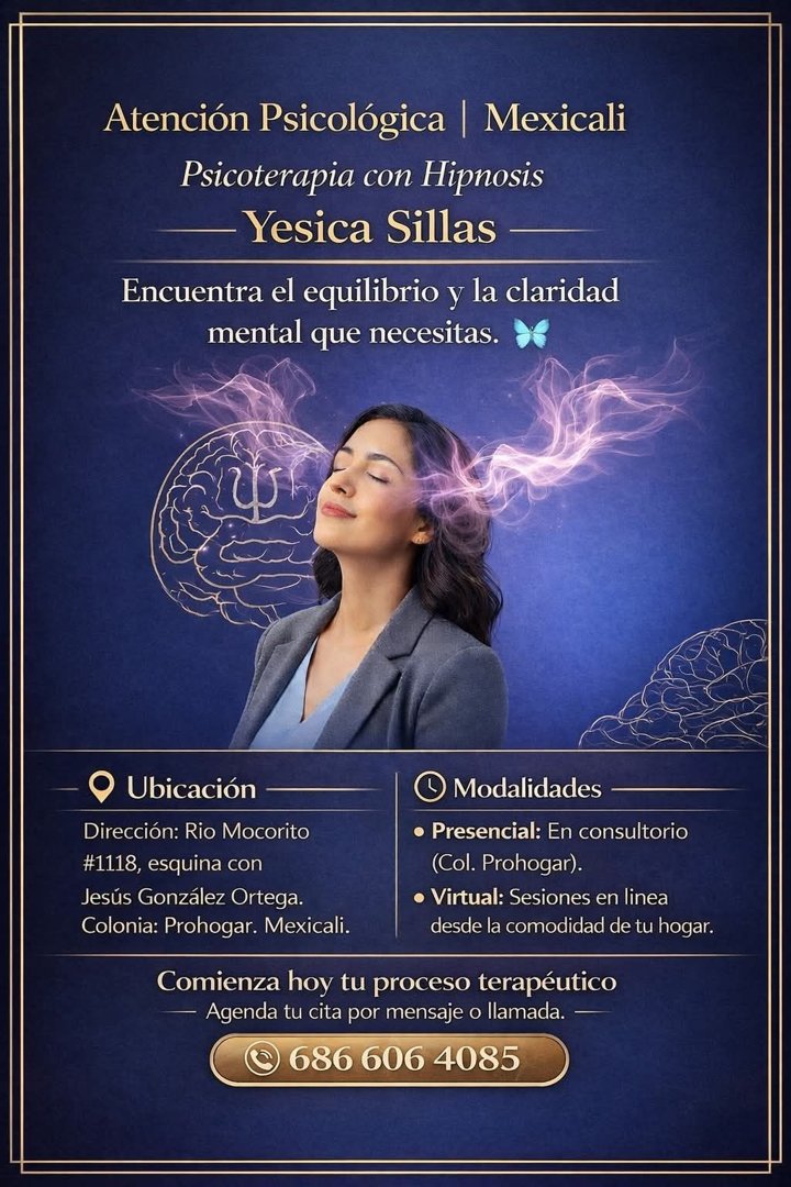 Anuncio de Yesica Sillas- Psicoterapia para Adolescentes y Adultos: Psicoterapia con Hipnosis