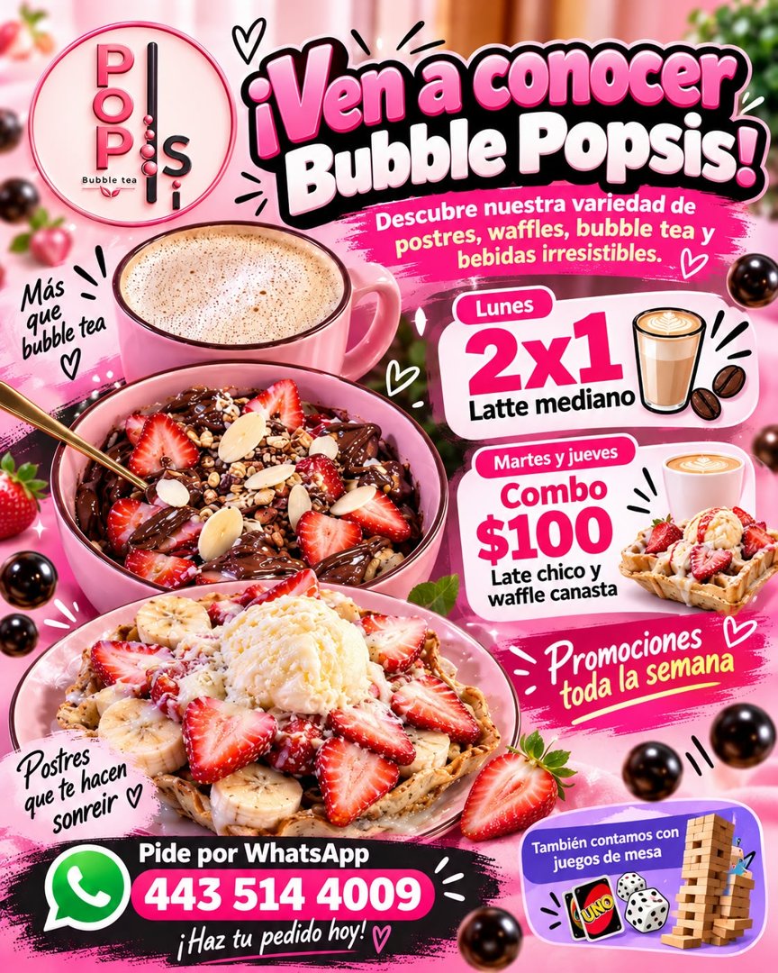 Anuncio de Bubble Popsi: postres y waffles