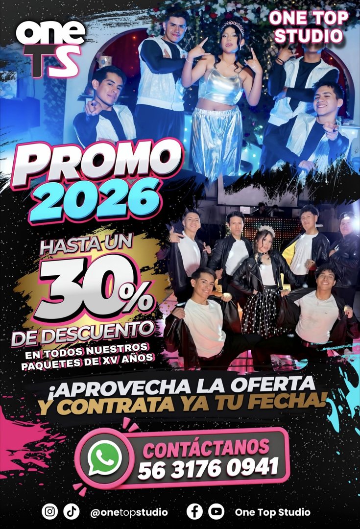 Anuncio de One Top Studio: paquetes XV AÑOS
