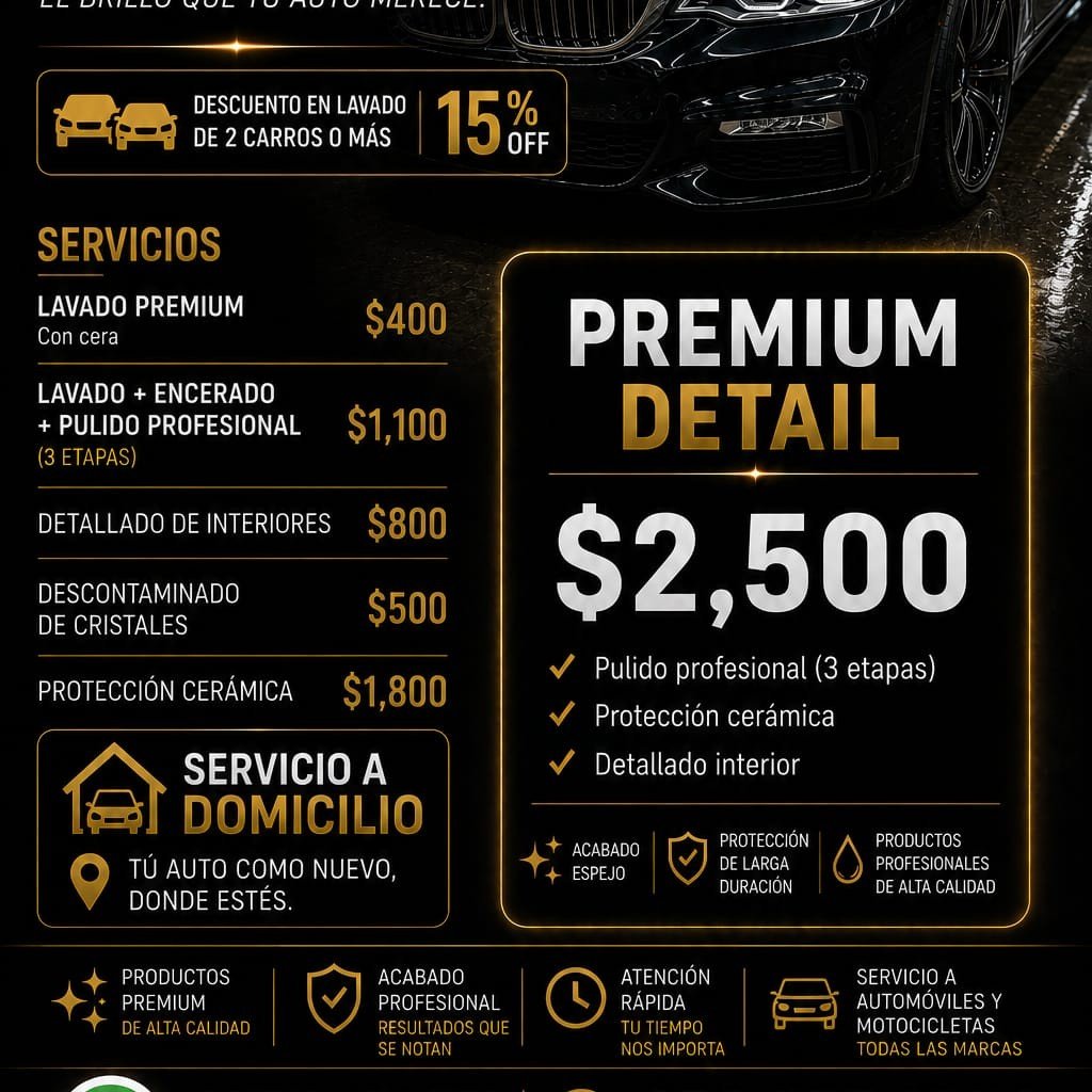 Anuncio de Express Carwash: lavado y detalle de autos