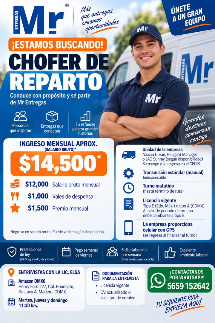 Anuncio de Paquetería Pochteca: Chofer de reparto