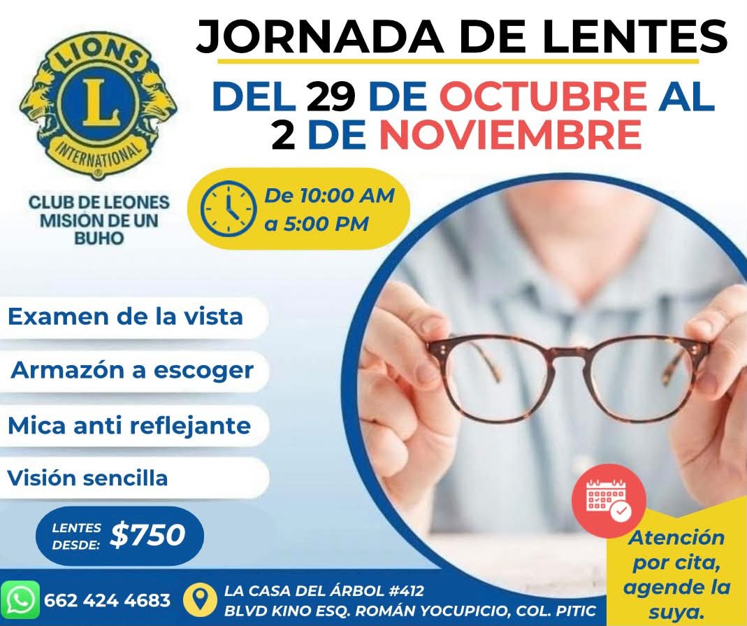 Anuncio de Jornada de Lentes: Club de Leones Misión de un Búho: Jornada de lentes