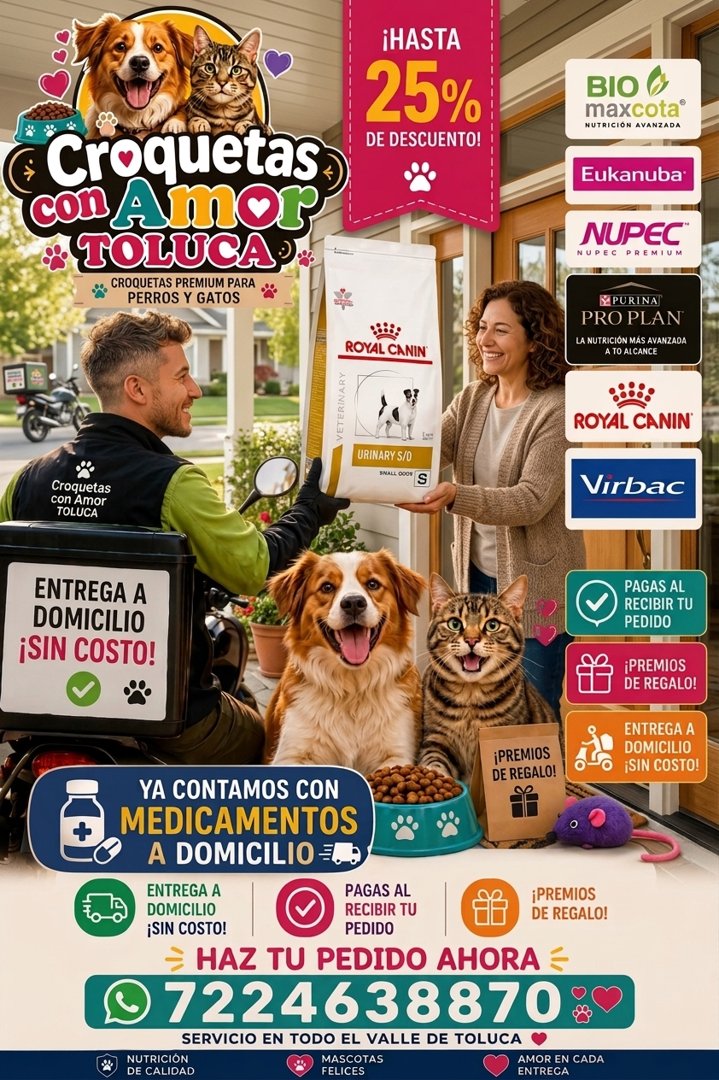 Anuncio de Croquetas Con Amor Toluca: Venta de croquetas premium para perros y gatos con entrega a domicilio