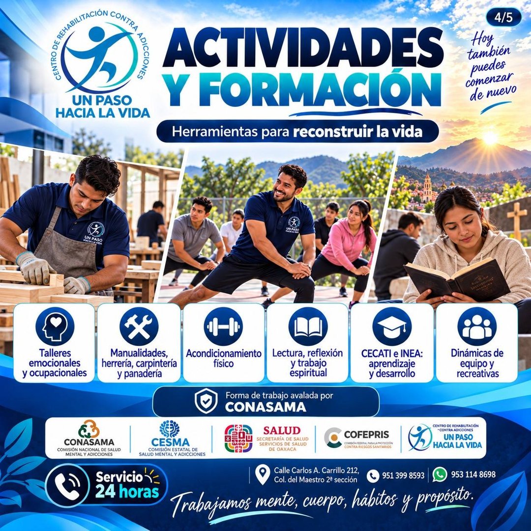 Anuncio de Un Paso Hacia la Vida: Centro de rehabilitación contra adicciones
