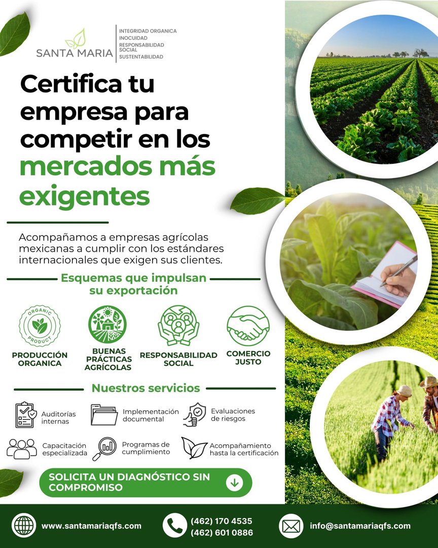 Anuncio de Santa Maria Quality & Food Safety: consultoría de certificación agrícola