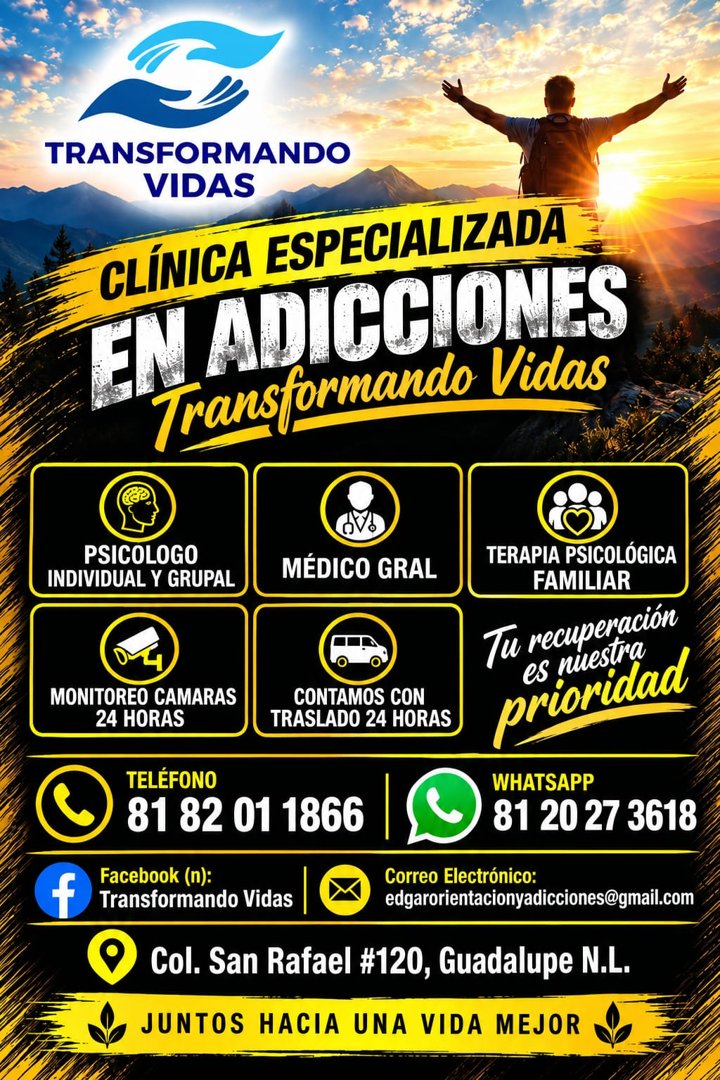 Anuncio de Transformando Vidas: Clínica especializada en adicciones
