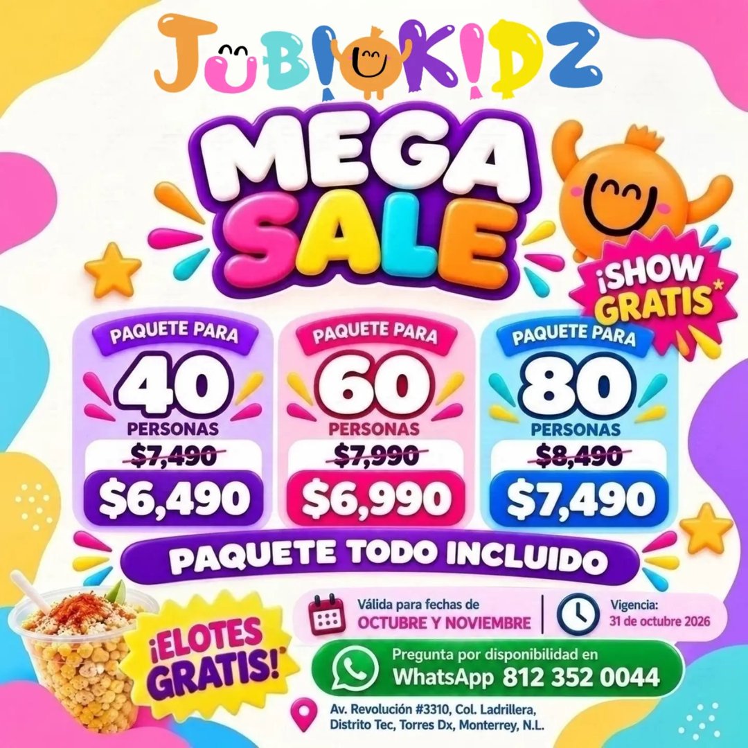 Anuncio de JUBIKIDZ: paquete para fiestas