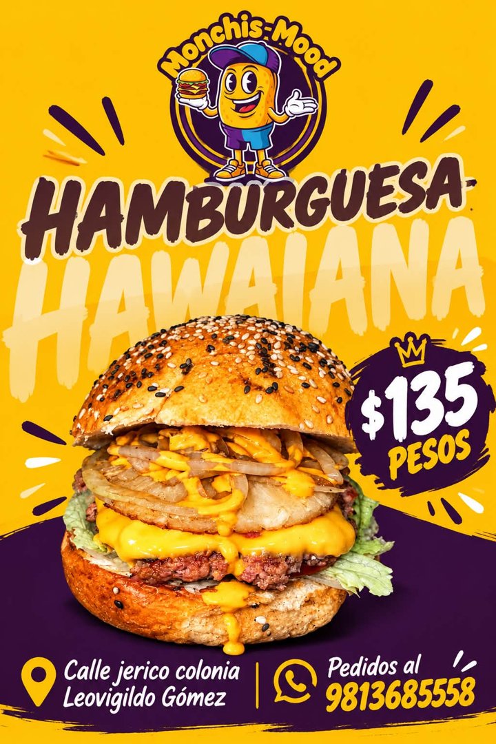 Anuncio de Monchis MOOD: hamburguesas y hot dogs