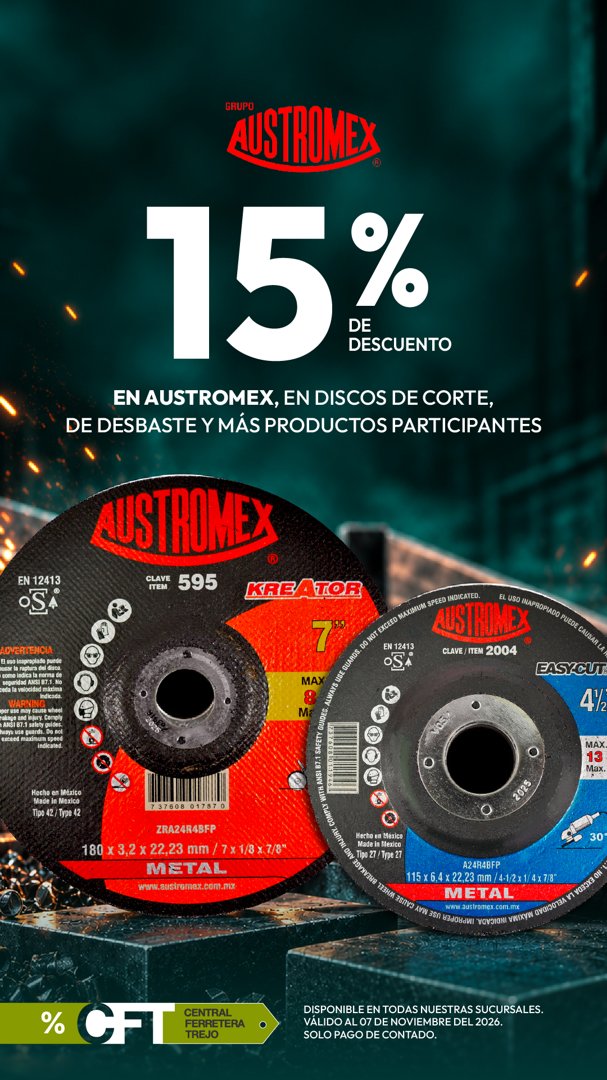 Anuncio de Central Ferretera Trejo: Discos de corte y desbaste