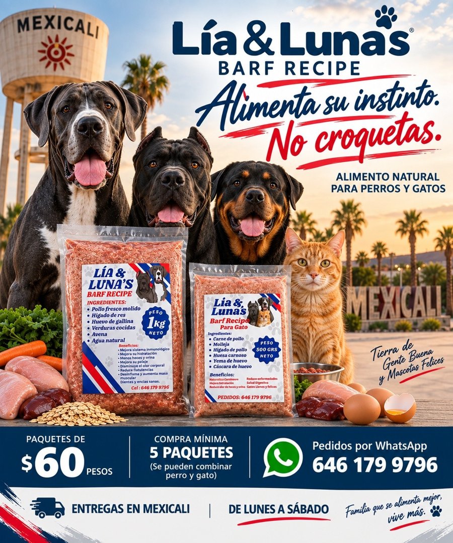 Anuncio de Lía & Luna's Barf Recipe: Alimento natural congelado para perros y gatos