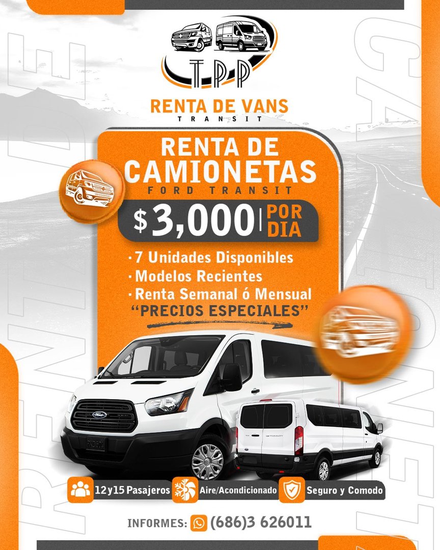Anuncio de Transporte privado de personal: Renta de camionetas Ford Transit