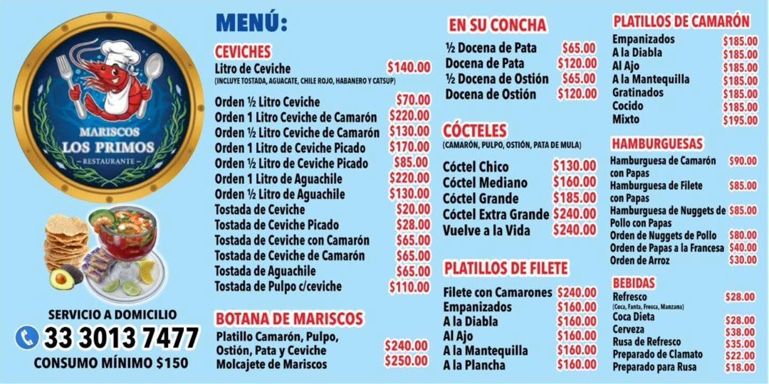 Anuncio de Mariscos Los Primos: Restaurante de mariscos