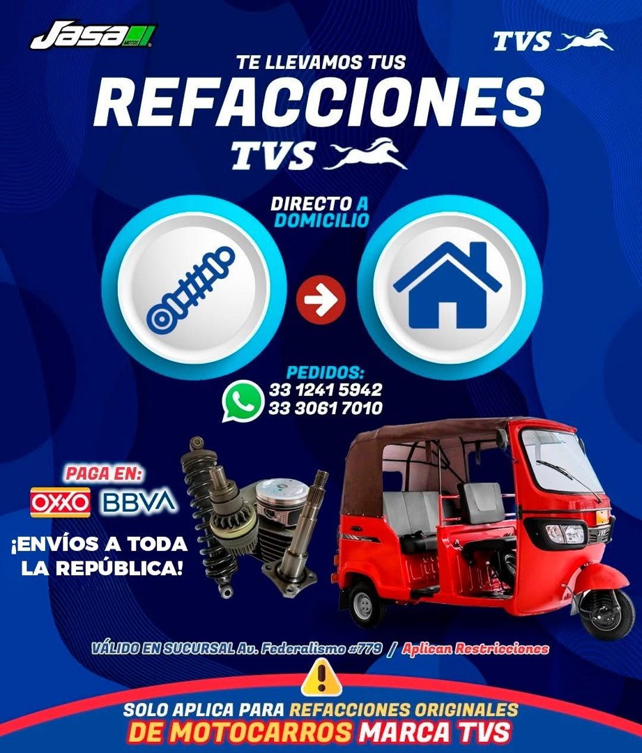 Anuncio de Mototaxis TVS: refacciones TVS