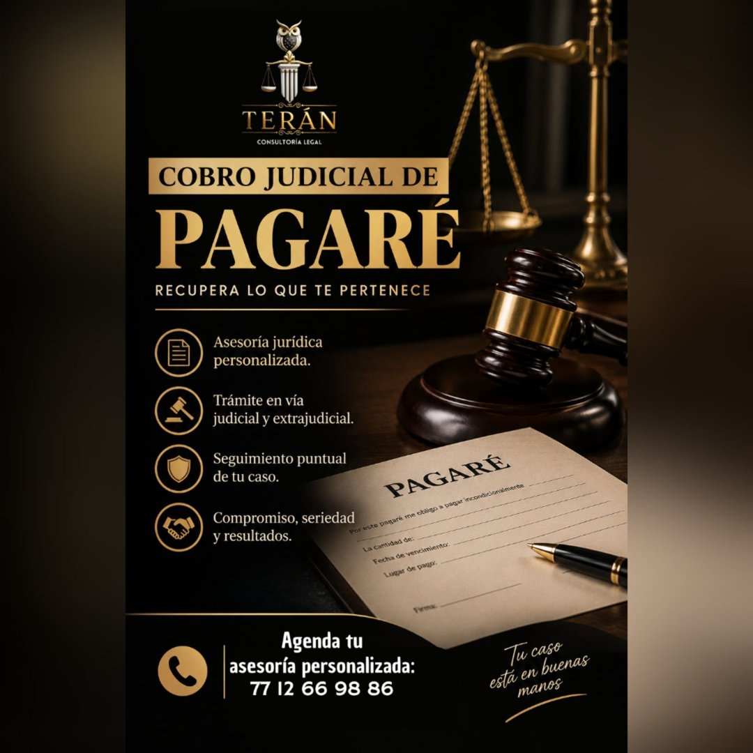 Anuncio de Consultoría Legal Terán: cobro judicial de pagaré