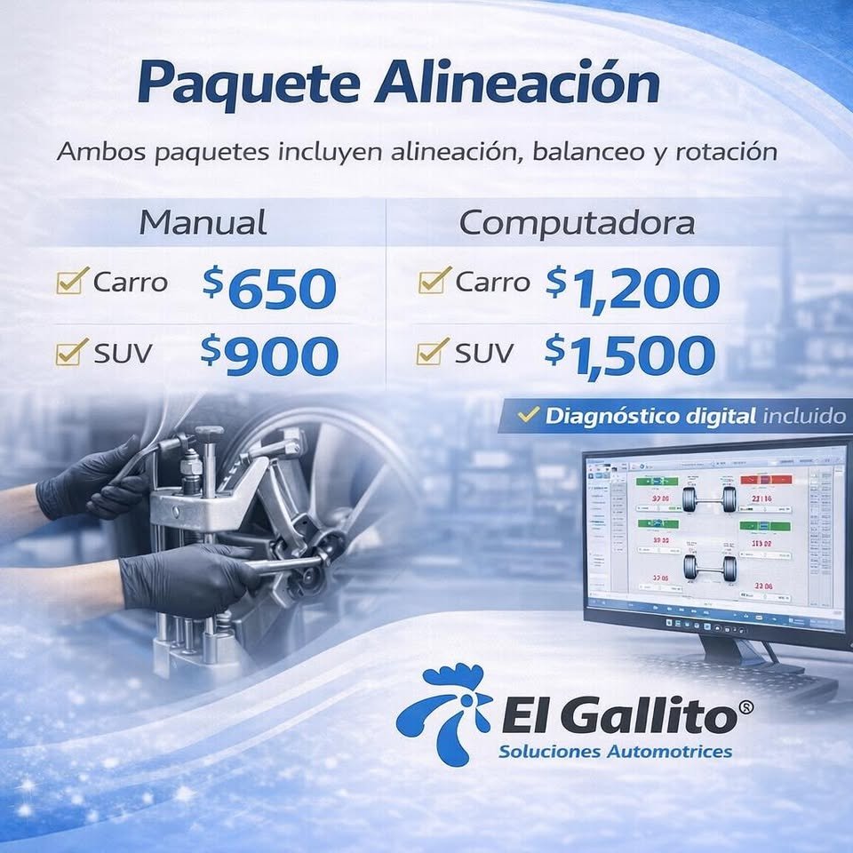 Anuncio de Llantas El Gallito Suc. Ruiz Cortines: Paquete de alineación
