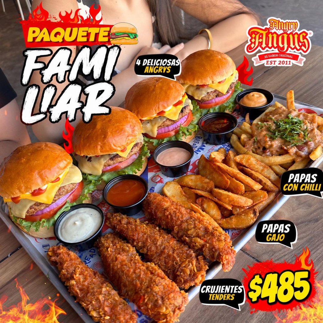 Anuncio de ANGRY ANGUS Hamburguesas Kukulcan: Paquete familiar de comida