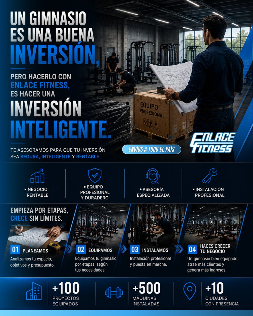 Anuncio de Enlace Fitness Puebla: asesoría y equipamiento para abrir un gimnasio