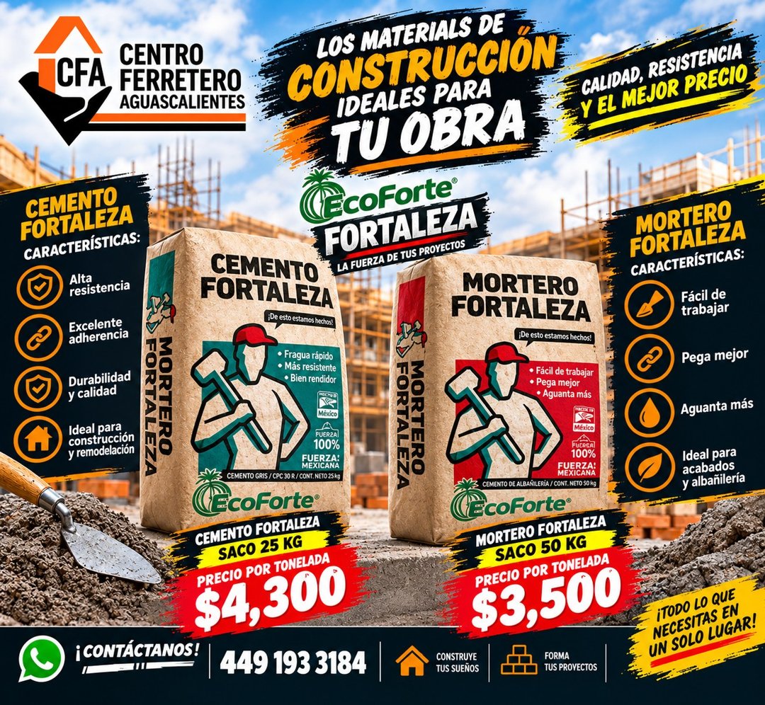 Anuncio de Centro Ferretero Aguascalientes: Cemento y mortero Fortaleza