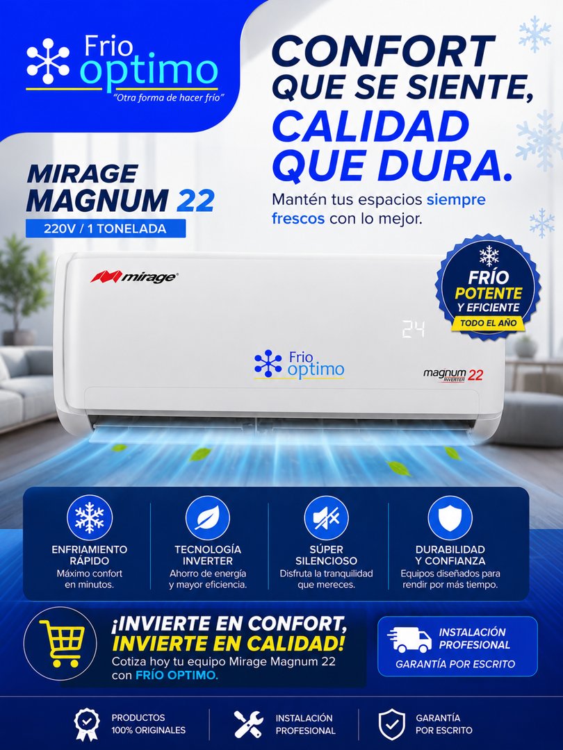 Anuncio de Frío Óptimo: venta e instalación de minisplit Inverter Mirage