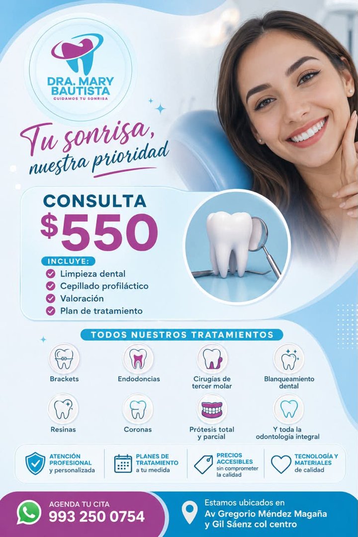 Anuncio de Dra. Mary Bautista: consulta dental