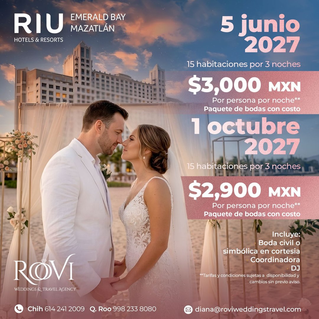 Anuncio de Rovi Weddings and Travel Agency: Paquete de bodas con costo