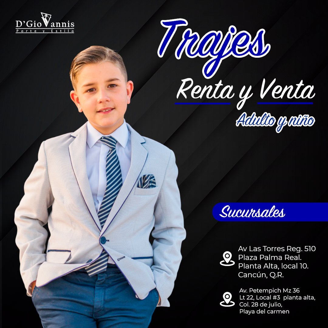 Anuncio de DGiovannis venta y renta de trajes: Renta y venta de trajes para adulto y niño