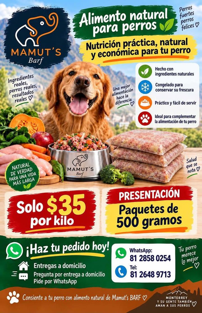 Anuncio de mamuts barf: Alimento natural para perros