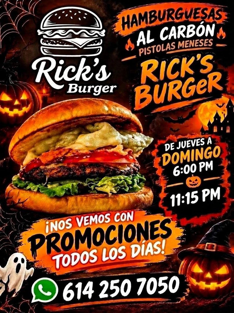 Anuncio de Rick's Burger: Hamburguesas al carbón