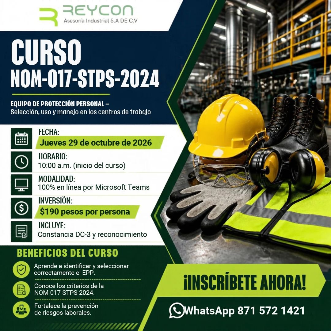 Anuncio de Asesoria Industrial Reycon, SA De CV: Curso NOM-017-STPS-2024