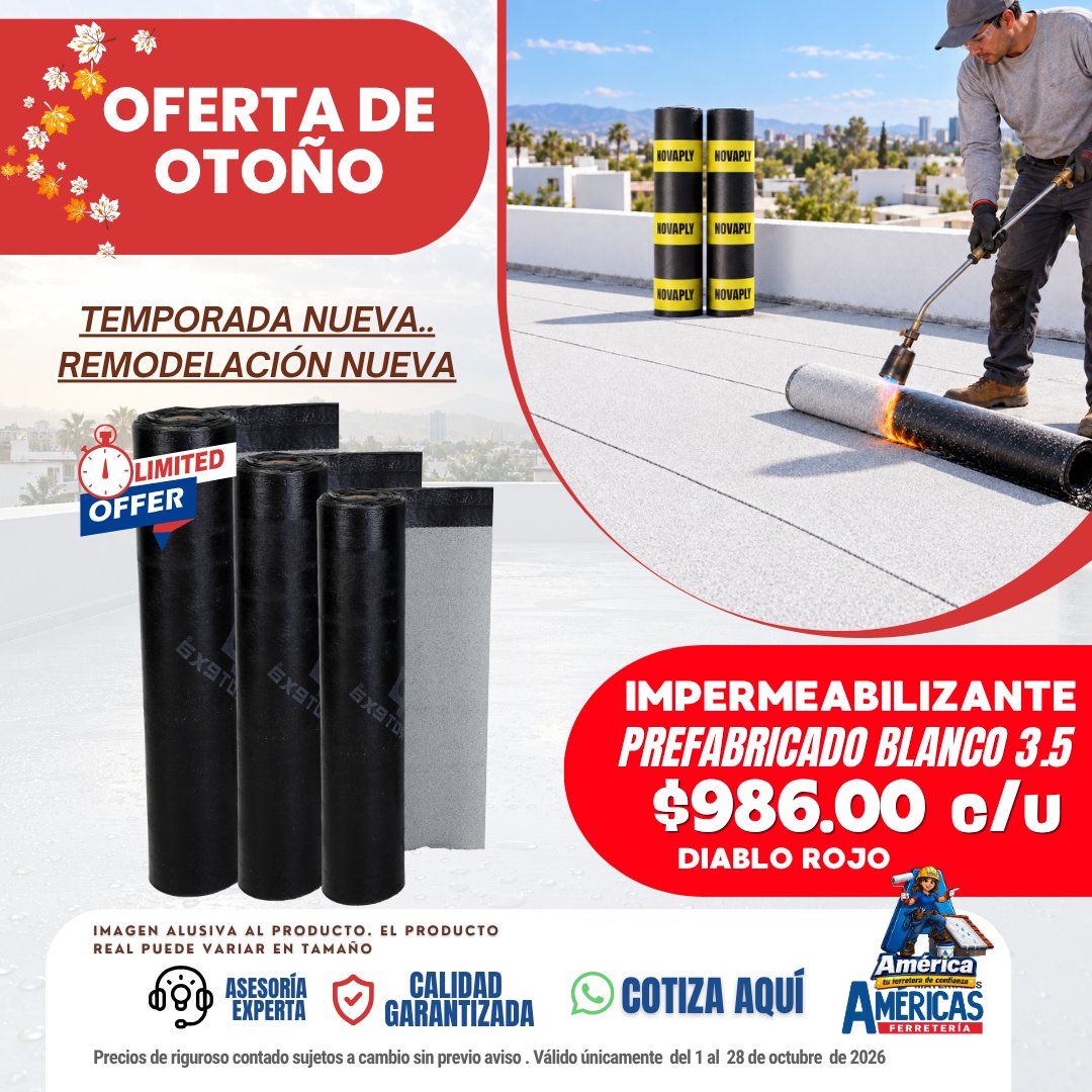 Anuncio de Materiales Américas Ferreteria: impermeabilizante prefabricado