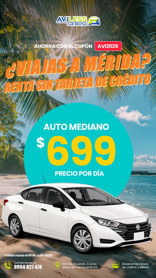 Anuncio de Aviless Car Rental: renta de autos medianos